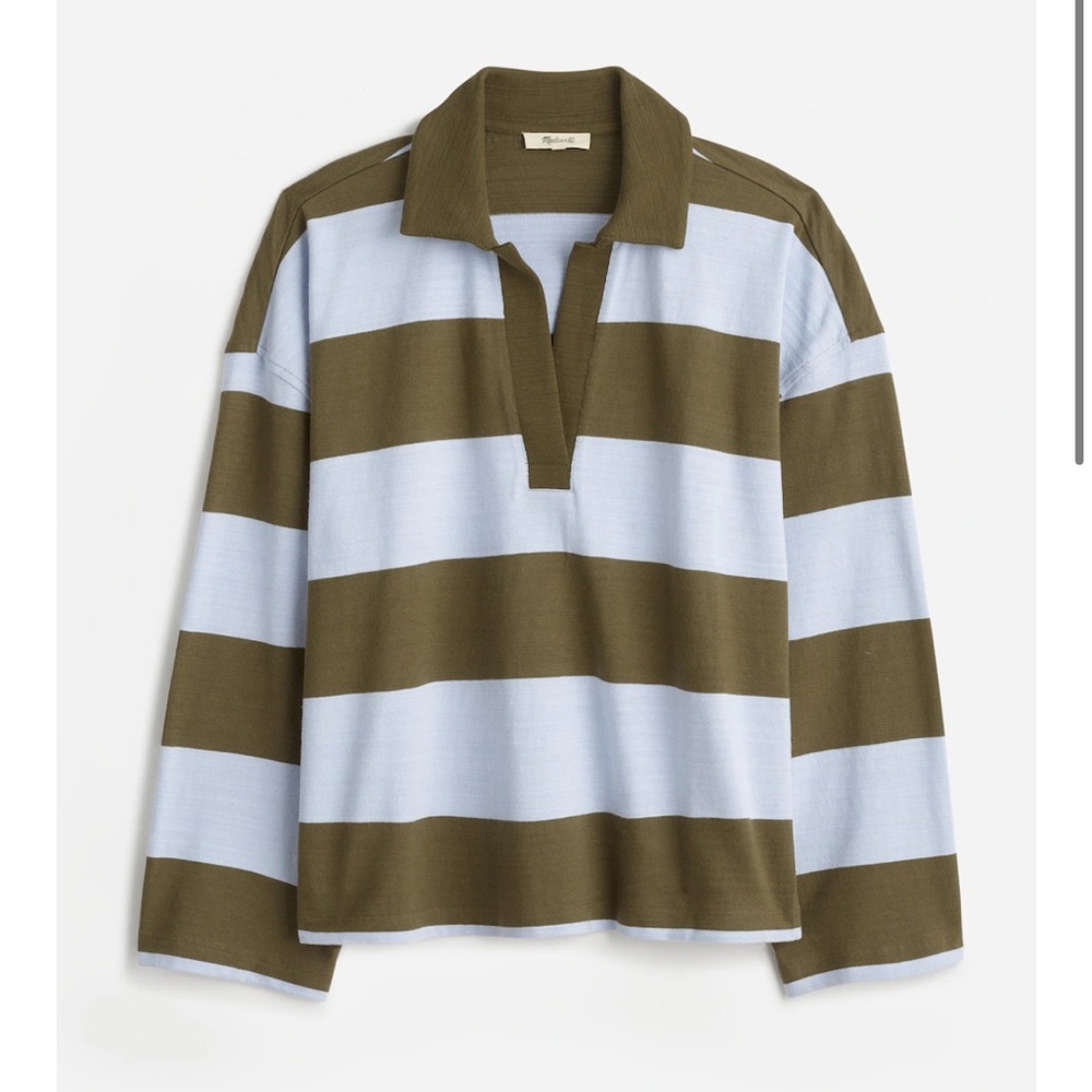 Madewell Striped Long Sleeve Top in Olive and Light Blue